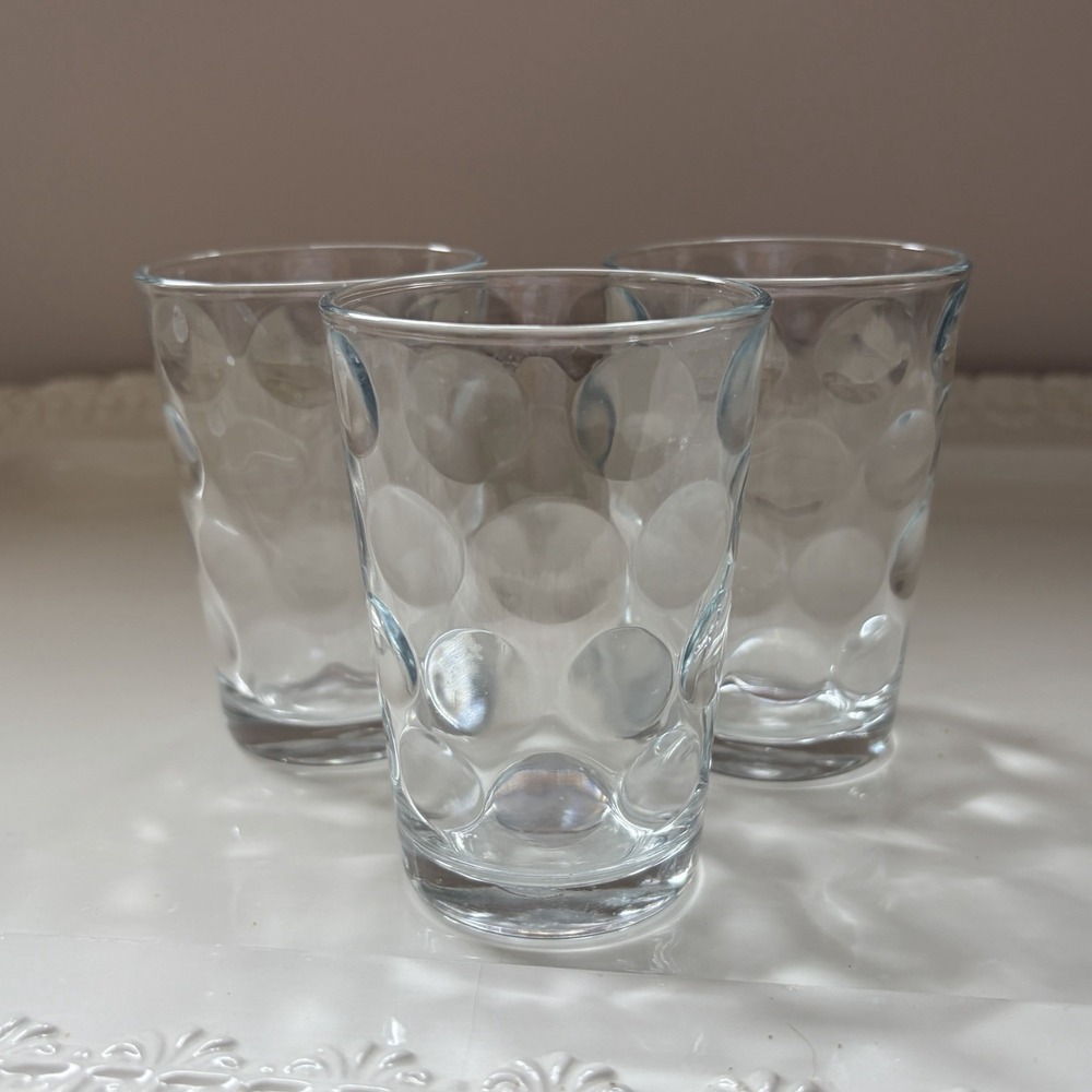 Pasabahce Illusion Circle Optic Dot 6 oz. Juice Glasses 4" Tall Turkey